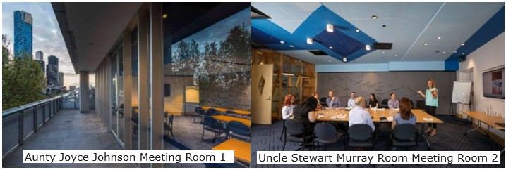 2 images showing the rooms available for hire at the Koorie Heritage Trust - Aunty Joyce & Uncle Murray Rooms