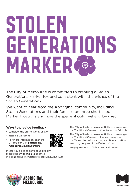 Flyer for the Stolen Generations Marker Project Survey