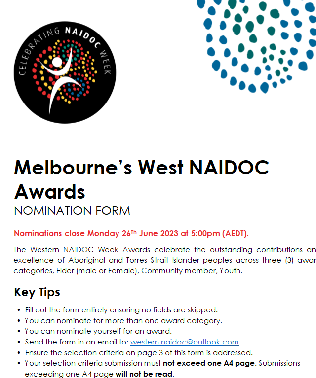 X 2 Melbournes West NAIDOC Awards - Nominations - Flyer