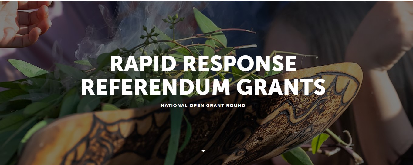 Rapid Response Referendum Grants words with smoking ceremony background