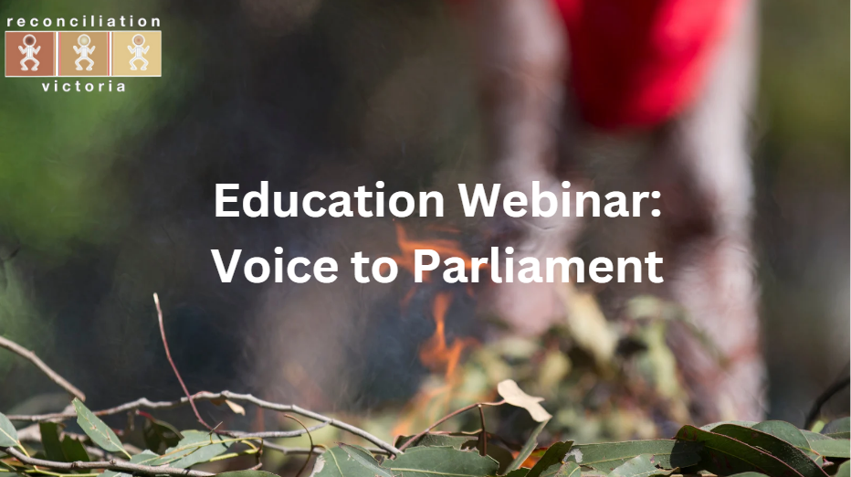Words "Education Webinar: Voice to Parliament" with a blurred image of smoking ceremony in the background