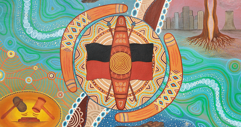 Aboriginal artwork with various indigenous features