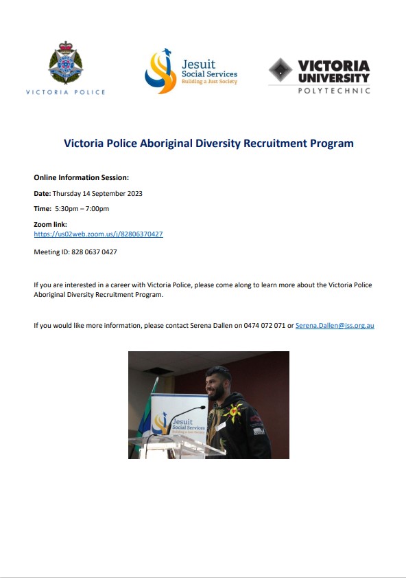 Victoria Police Aboriginal Diversity Recruitment Program - Info session - Flyer