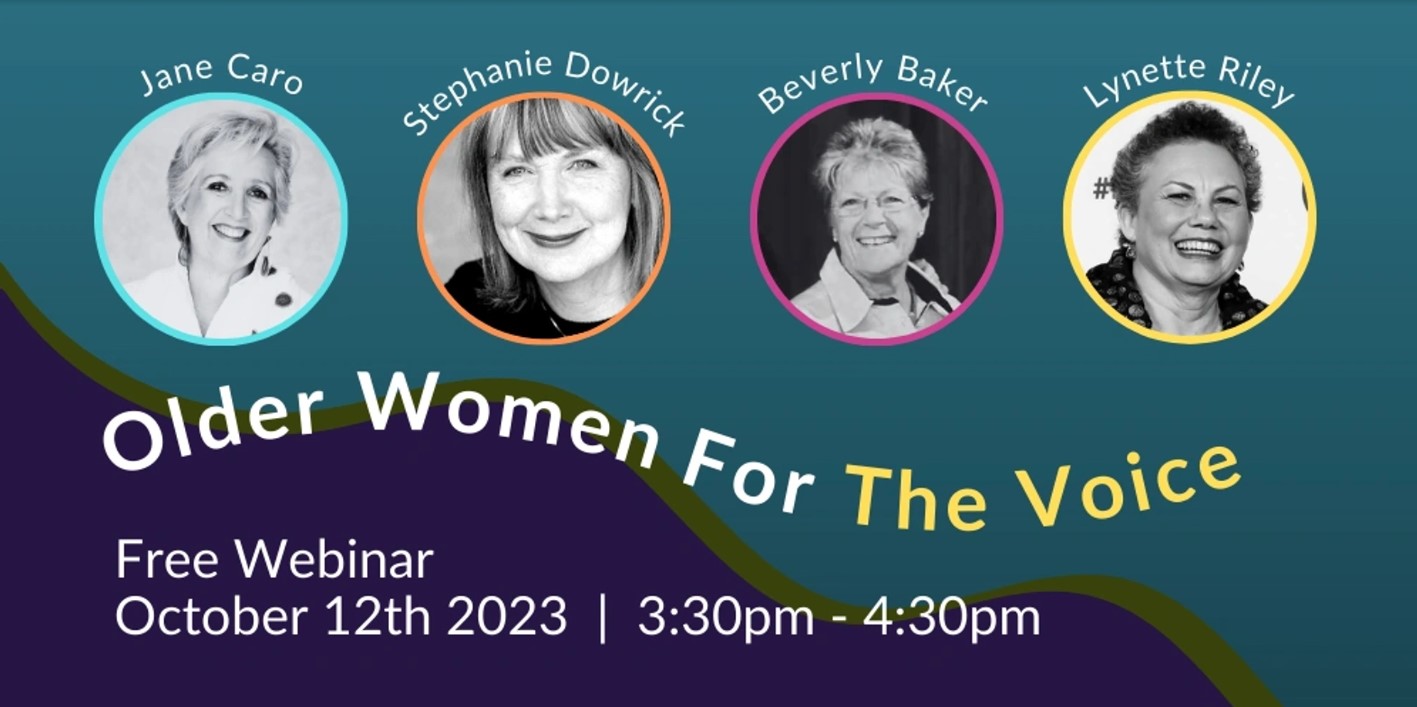 Profile images of four women in circles with green/blue background