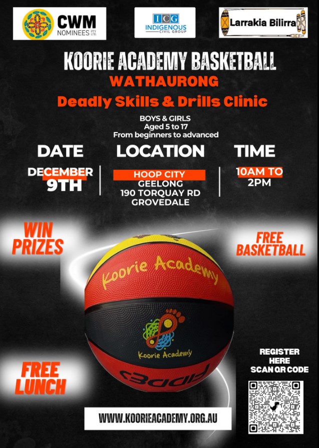 Flyer for the Koorie Academy Basketball - Geelong