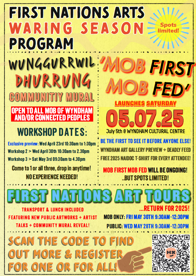 Yellow flyer with lots of text advertising all events as part of the Arts Season.