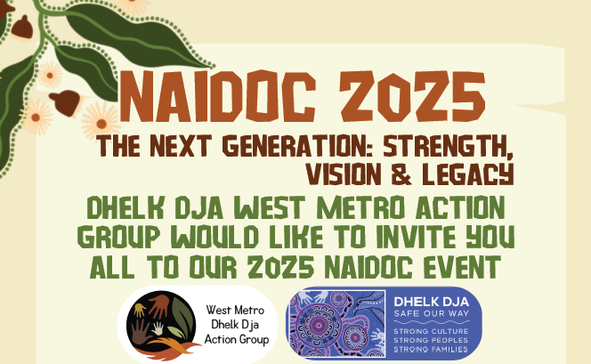 Cream background with event information in orange, brown and green