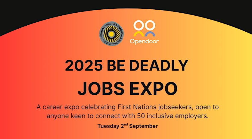 Text "2025 Be Deadly Job Expo" in black font with orange/yellow background